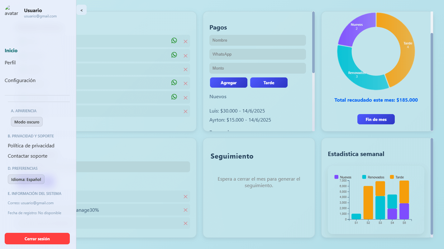 Sidebar en modo claro